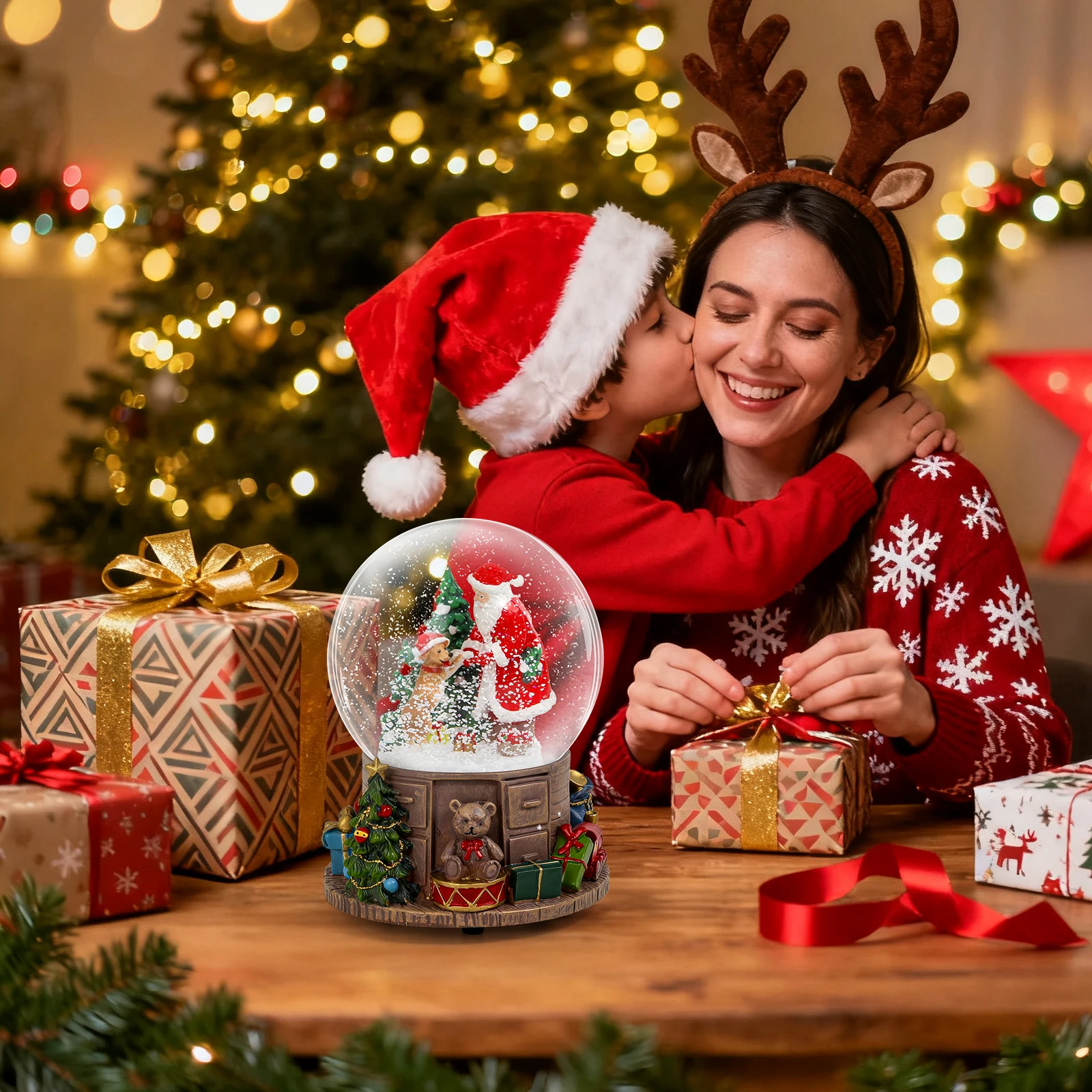 

Christmas Music Snow Globe Features Santa Claus, Dancing Dogs, Christmas Tree, Fake Snow, Ideal Holiday Decor and Gift for Chil