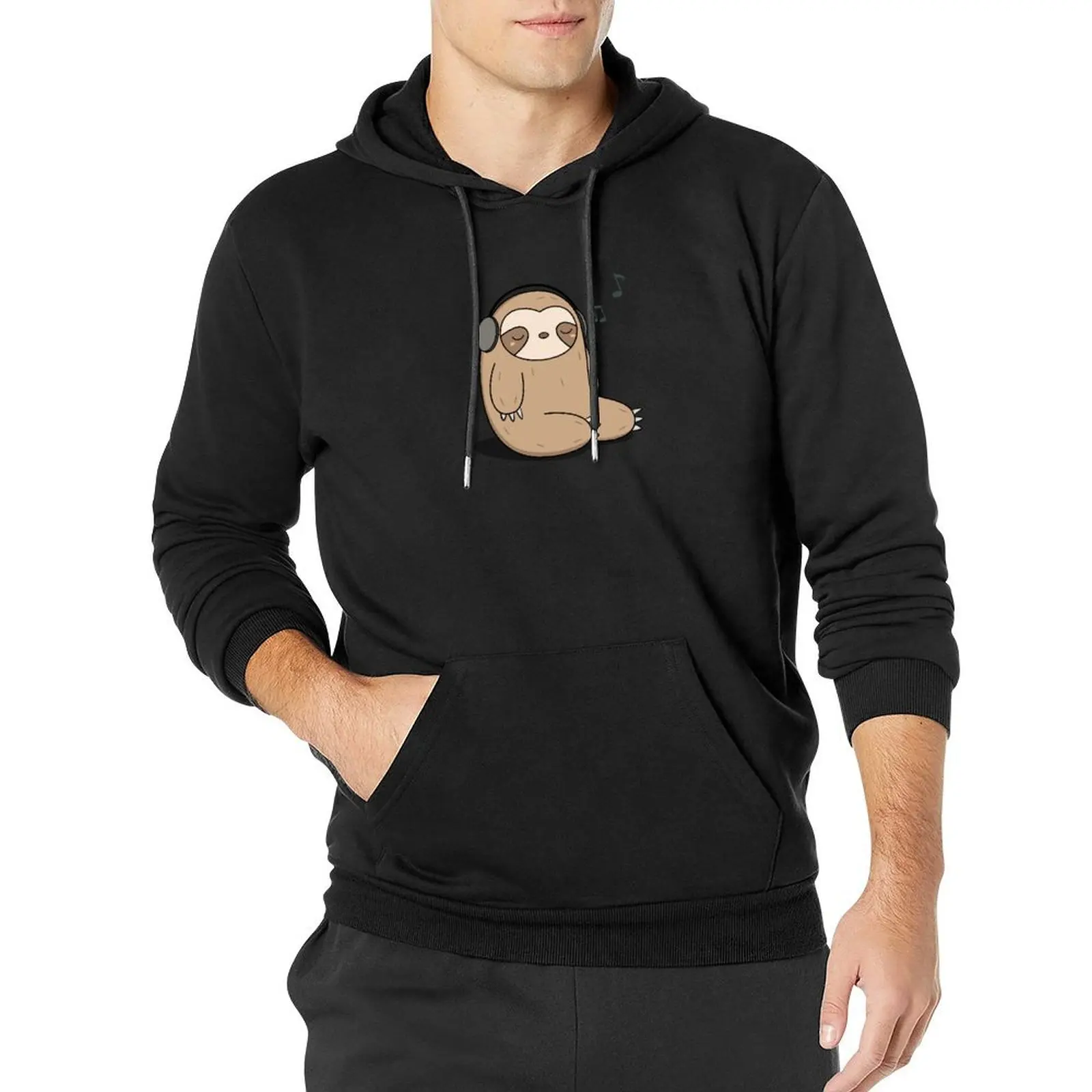 

Kawaii Cute Sloth Listening To Music Pullover Hoodie hooded shirt men's coat hoodie for men