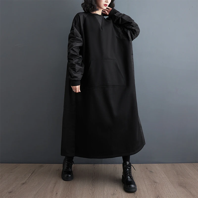 Sle coreano Colore dimagrante Blo Long Dr Donna Autunno Inverno Nuovo senso del design Pieghettato Allentato Dr Commute Sle A-Line...