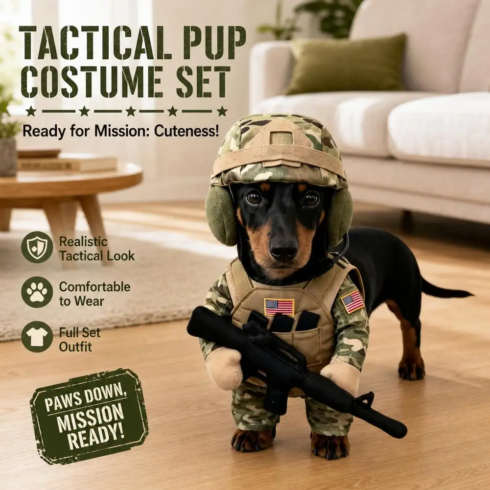 Tactical Dog Clothes Funny Military Soldier Camouflage Costume Puppy Cosplay Outfit Helmet Vest Halloween Party Small Dogs Cats