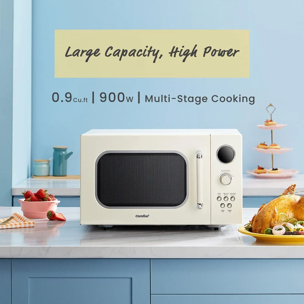 Oven Microwave Retro baru 2024 dengan 9 program Preset, memasak multi-tahap cepat