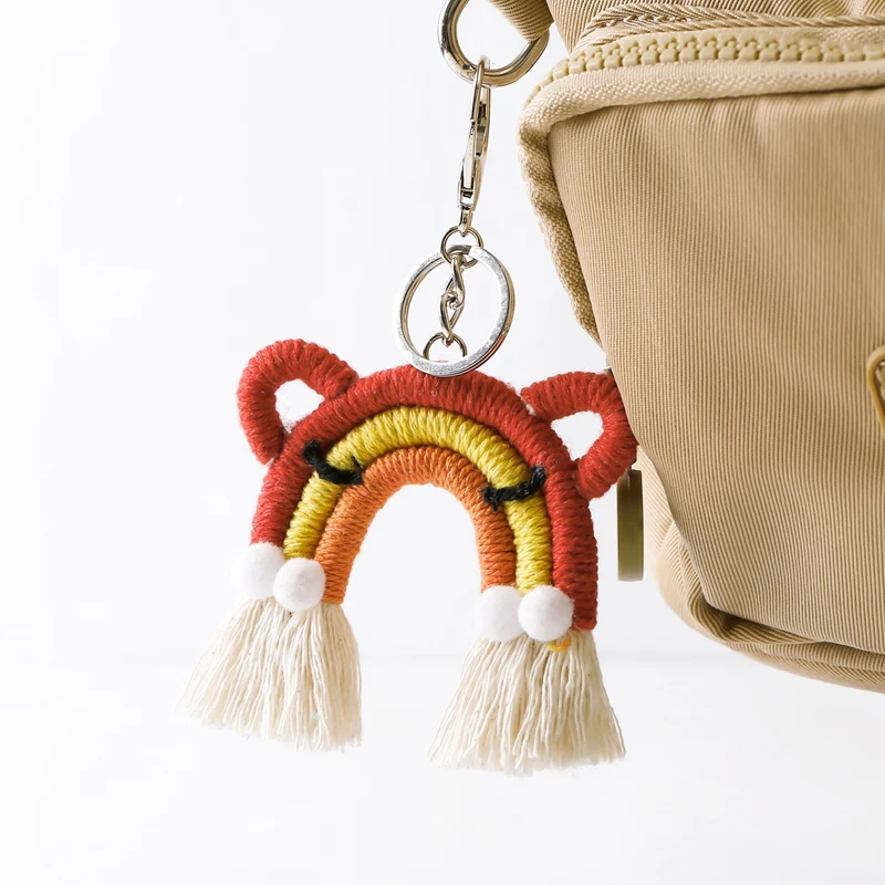 Cute Cat Rainbow Weaving Tassel Keychain Car Keyring Holder Bag Wallet Purse Decorations