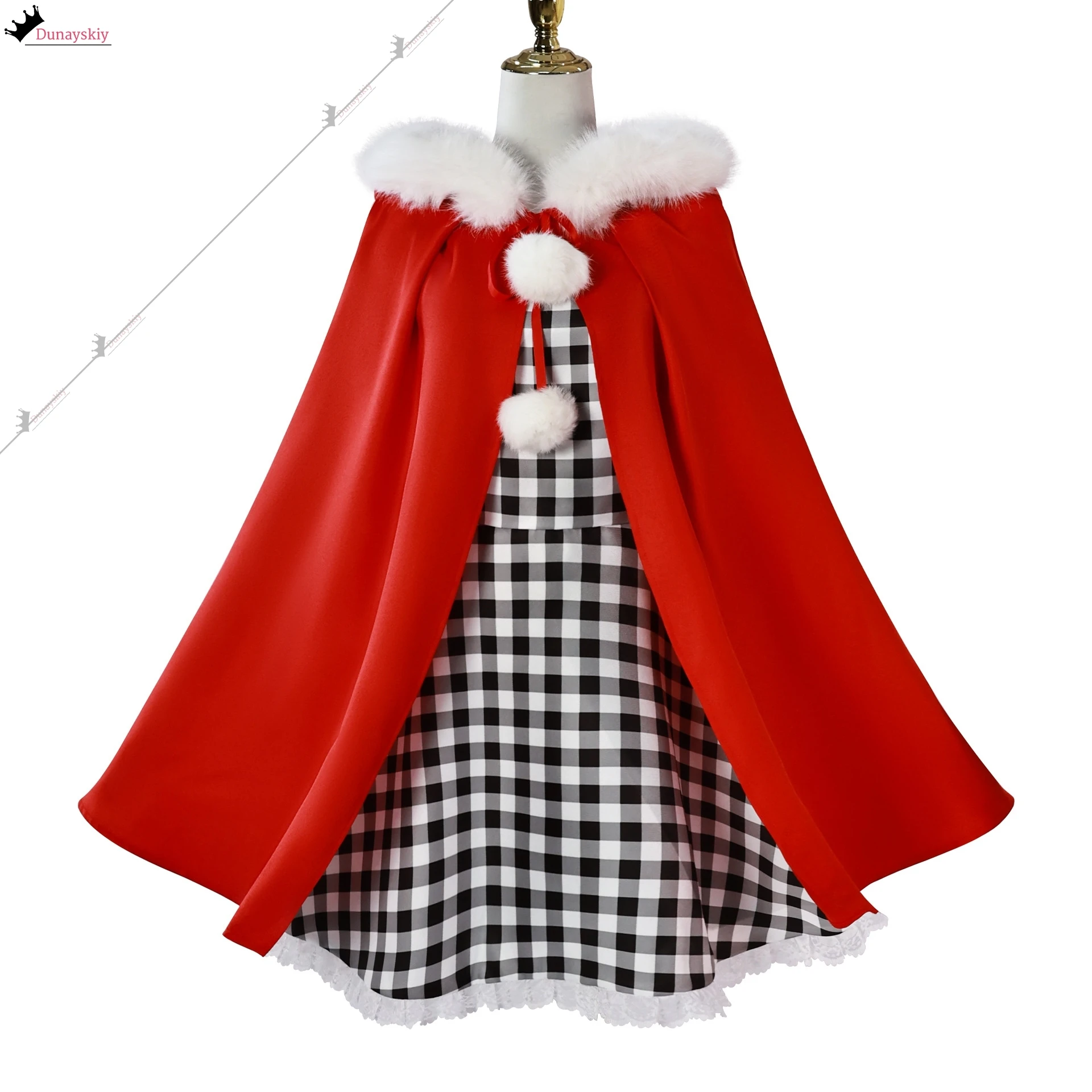 Cindy lou who coaplay traje de natal roupa feminina meninas uniforme capuz vermelho manto vestido xadrez trança verde peruca monstro cos conjunto