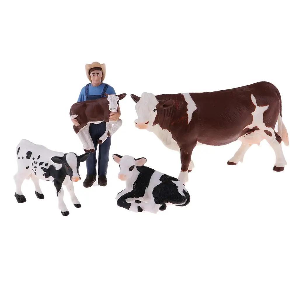 

Farm Animal Model Action Figure Toy Collectible - Farmer & 4 Cows