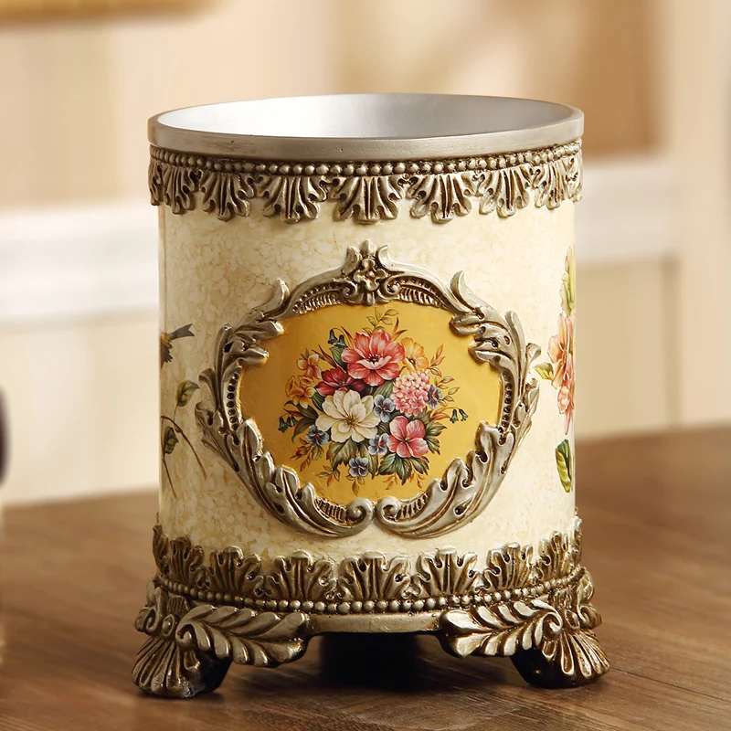 European-style Household Living Room Waste Bin Luxury Vintage Resin Bedroom Bin Without Lid Cubo De Basura Household Merchandise