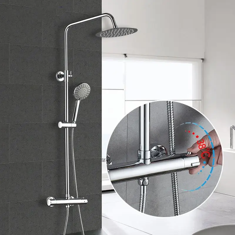 Shower set thermostatic shower mixer Chrome faucet body copper casting faucet 5 mode nozzle