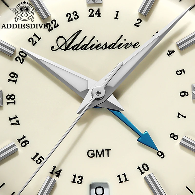 ADDIESDIVE GMT Quartz Watch 36mm Bubble Glass 100m Waterproof Super Luminous Stainless Steel Watches Calendar Business Men Watch