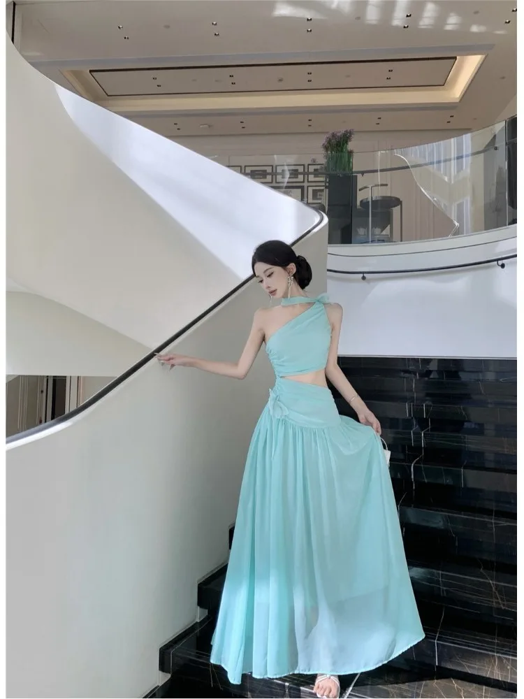 

Элегантная летняя пляжная юбка, женское платье без рукавов, праздничное платье из шифона, длинное платье А-силуэта, повседневная одежда