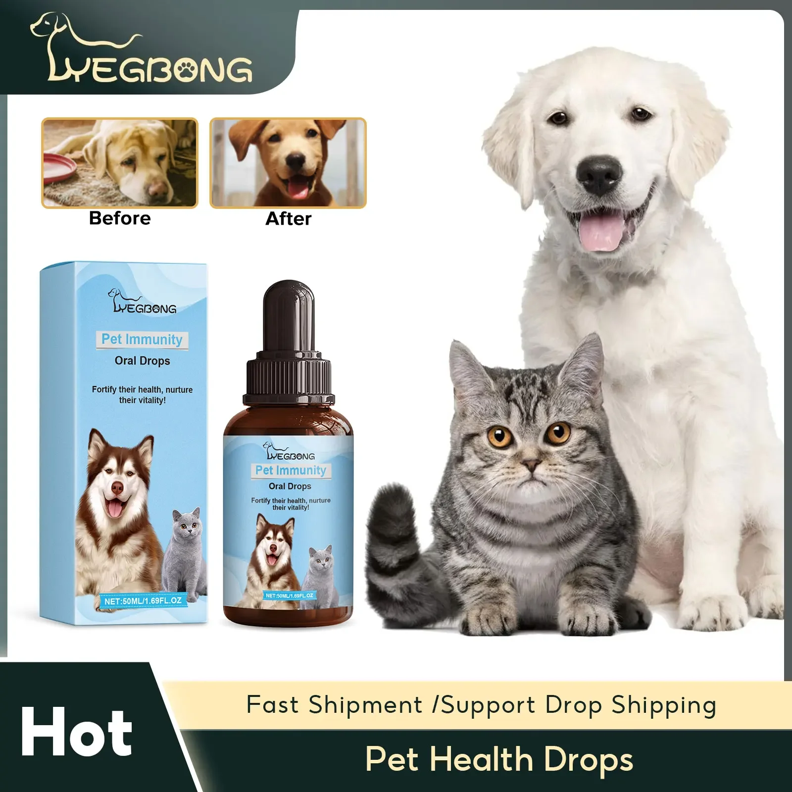 Pet Health Drops Cats Dogs Balanced Nutrition Enhance Puppy Kitten Disease Immunity Multi Vitamin Pet Health Supplements