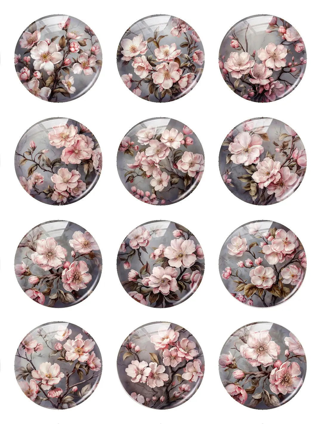 Flower Plum Blossom Round Photo Glass Cabochon Flatback Charms Demo Flat Back Cameo For Diy Jewelry Making Findings Accessories