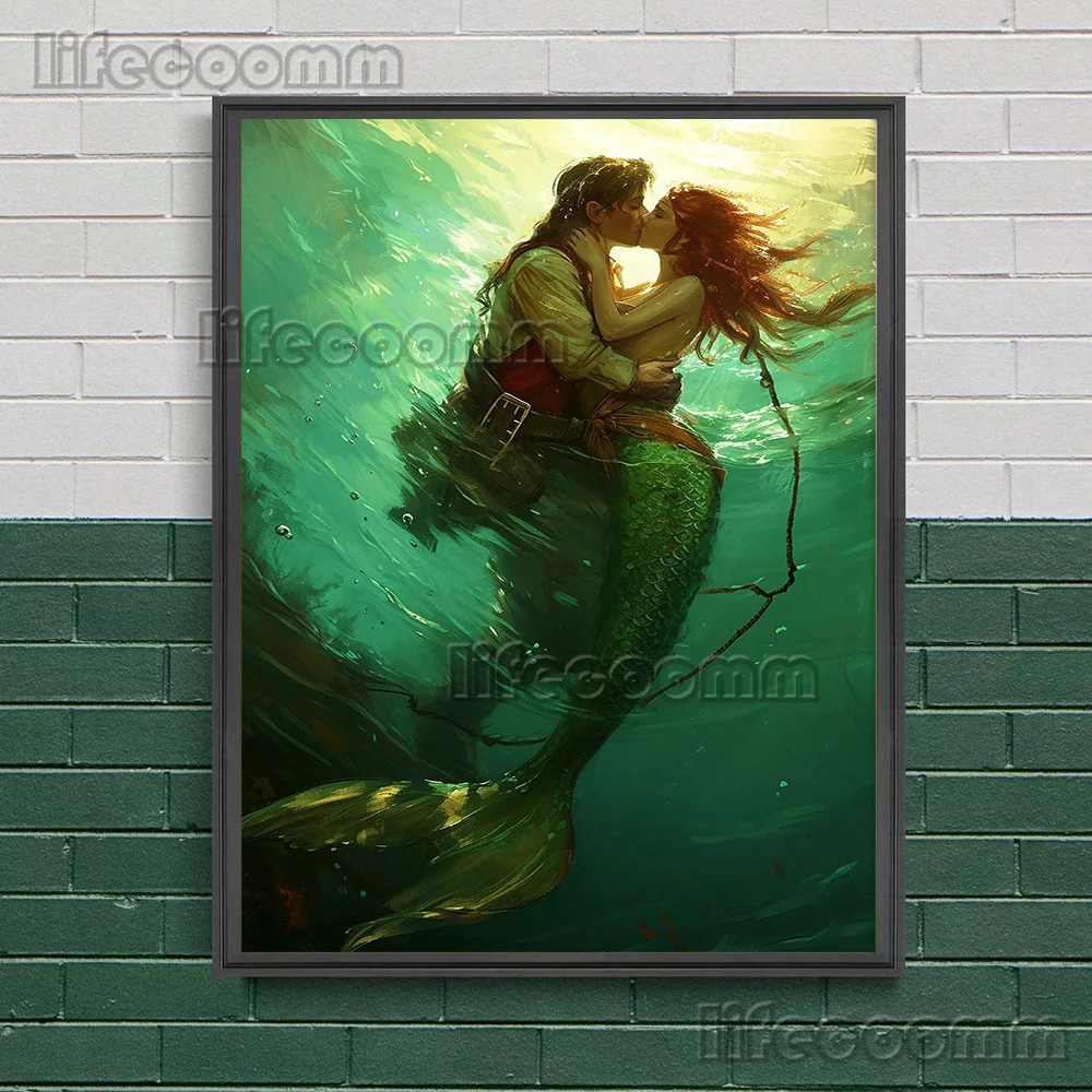 Pirate And Mermaid Romance Love Vintage Wall Art Canvas Painting Siren Folk Magical Fantasy Art Poster Print Home Decor Unframed