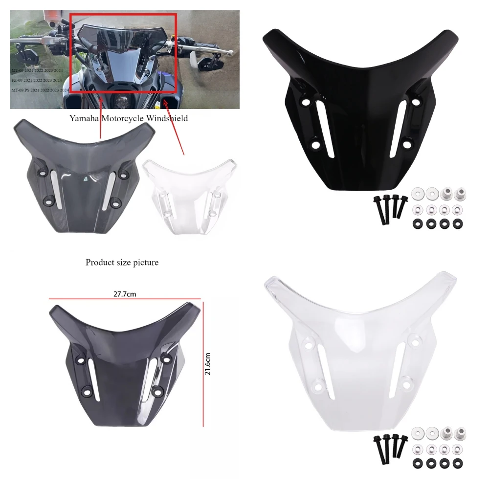 

Motorcycle front windshield, windshield deflector, windshield mirror modification parts suitable for Yamaha MT-09 FZ-09 21-24
