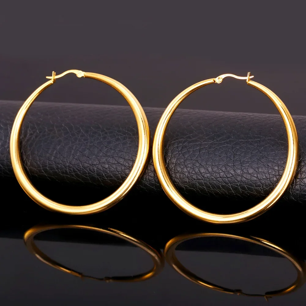 ChainsPro Big Hoop Earrings For Women Stainless Steel Never Fade Gold Color Wedding Accessories Simple Fashion Jewelry E410