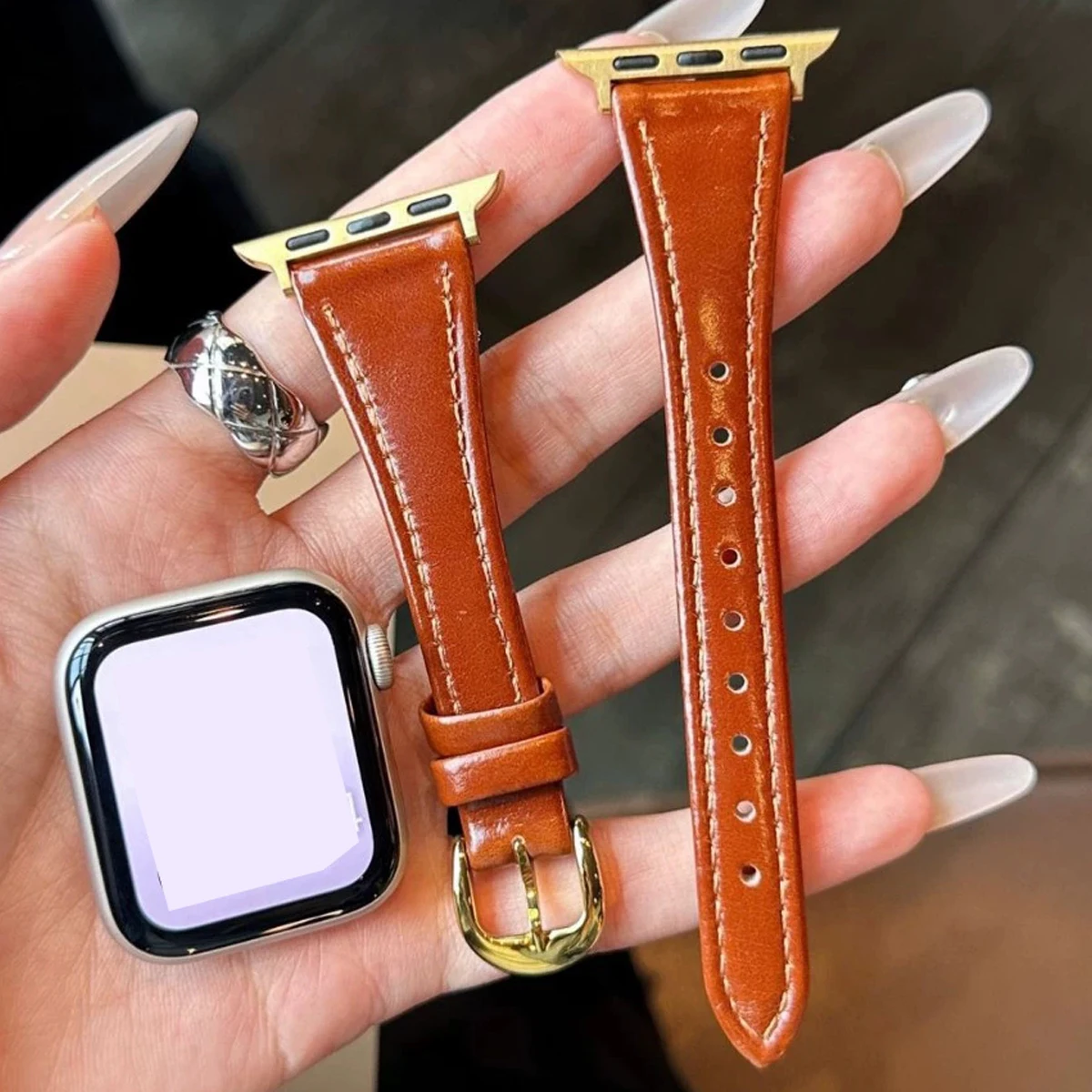 

Тонкий кожаный ремешок для Apple Watch Series 11 10 42 мм 46 мм 9 8 7 41 мм 45 мм Band Ultra 3 2 49 мм Женский браслет iWatch SE 40 мм 44 мм