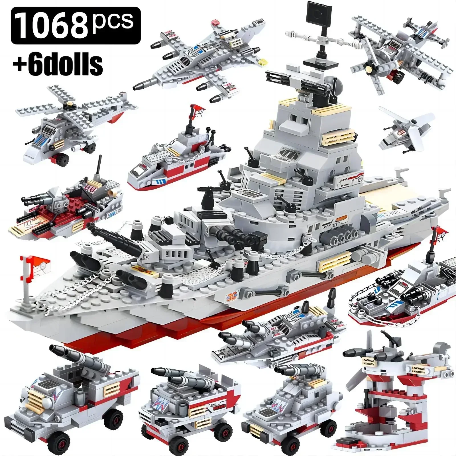 Navy War Chariot Ship Army Boat Plane Model Warships Building Blocks STEM Construction Set for Boys Bricks Toys Christmas Gifts