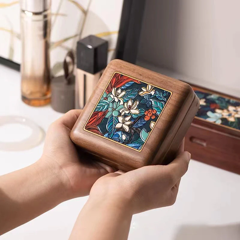 

Light Luxury Black Walnut Wood Small Jewelry Box Necklace Earrings Bracelet Storage Box Chinese Style Portable Jewelry Holder