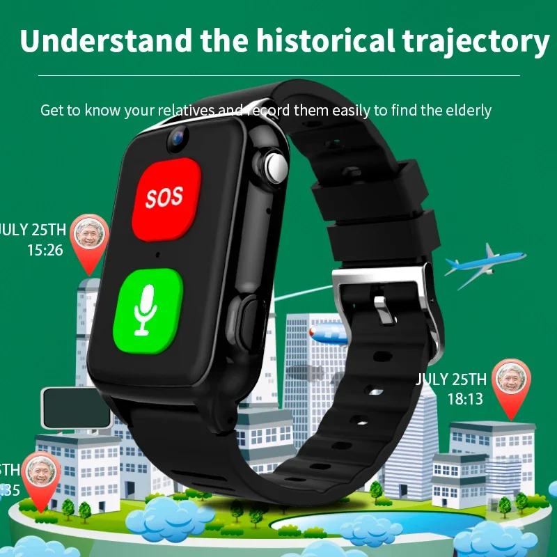 GPS Positioning Elderly Watch IP67 Waterproof 4G LTE SOS Button Emergency Alarm GPS Tracking Heart Rate Blood Pressure Monitor