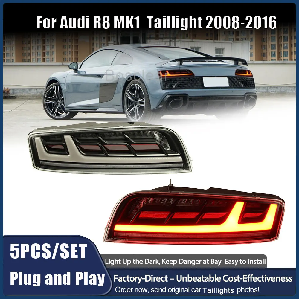 for Audi R8 MK1 Rear Light Taillight 2007 2009 2010 2011-2016 Rear Lamp Upgrade Plug and Play Taillight Lens Tail Lamp Indictors