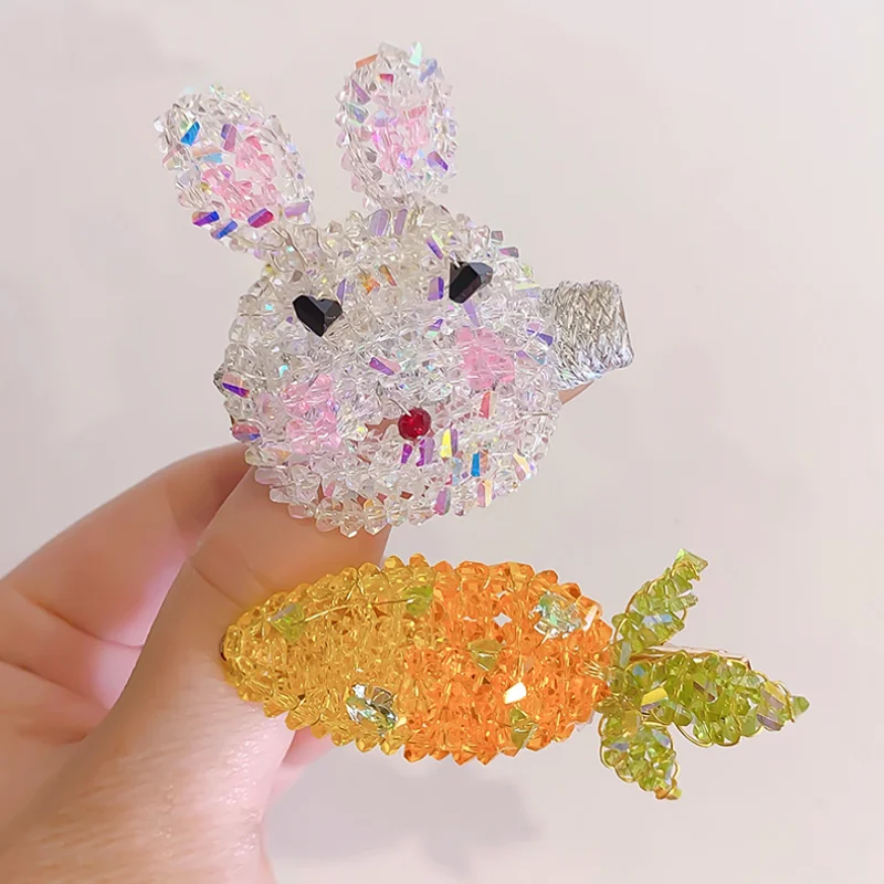 Cartoon Cute Carrot Rabbit Duckbill Clip Crystal Bead Hair Clip Versatile Side Hair Hairgrips Girls Sweet Barrettes Accessory