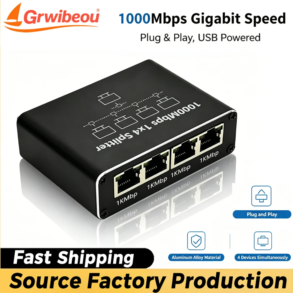 Répartiteur Ethernet 1000 Mbps 1 vers 2/3/4, Répartiteur de réseau LAN Gigabit RJ45, Extension de câble Internet pour Routeur, Ordinateur Portable, Boîtier TV