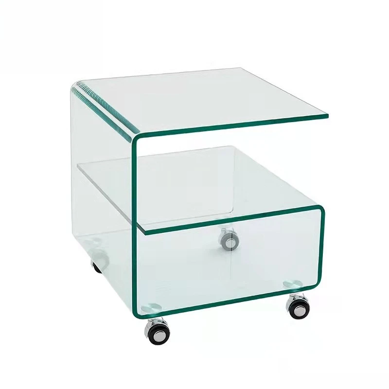 Customized ins acrylic trolley glass edge few shelves hot bending simple mobile bedside table home trolley