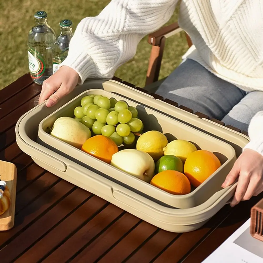 

Foldable Outdoor Storage Box Camping Table Large Capacity Picnic Basket with Flip-Top Lid Multifunctional Sundries Basket Travel