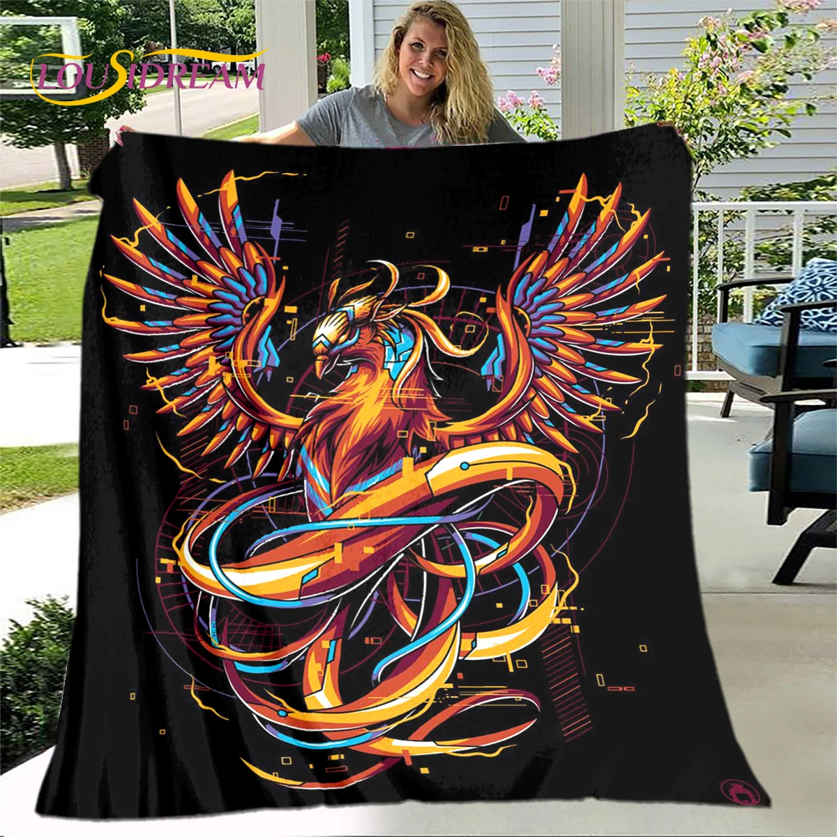 

Newest 3D Cartoon Phoenix Bird Blanket,Flannel Blanket Throw Blanket,Warm Blanket for Living Room Bedroom Beds Sofa Travel Gift