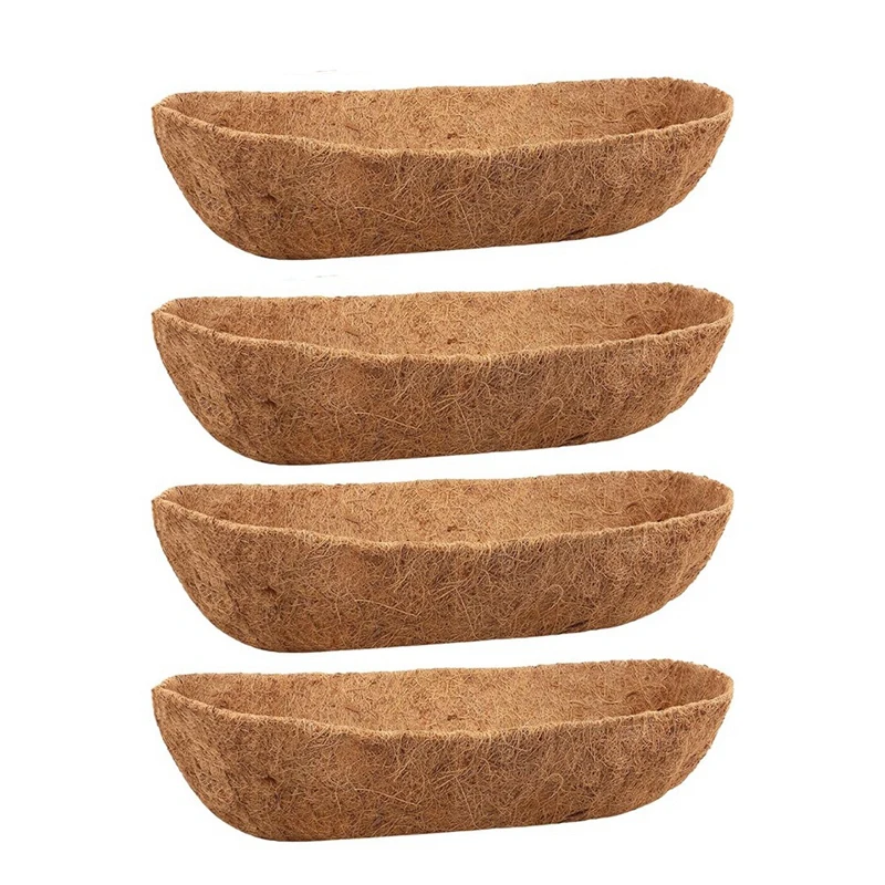 4 Pack 24 Inch Trough Coconut Liners, Natural Coconut Liners For Wall Planter, Window Basket Deck Railing Planter