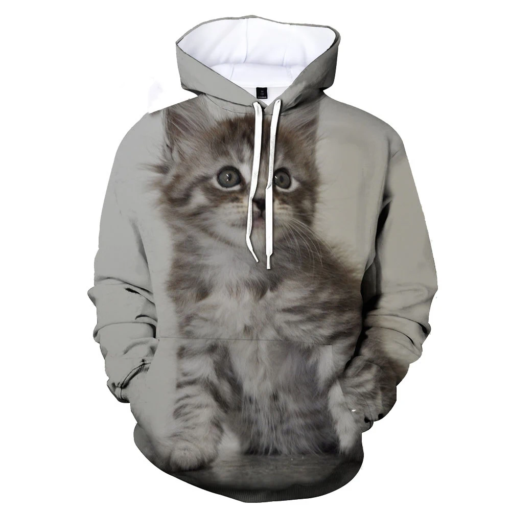 Cute Cat Hoodies Animal 3D Print Men Women Fashion Oversized Long Sleeve Hooded Sweatshirts Streetwear Pullovers Woman Clothing