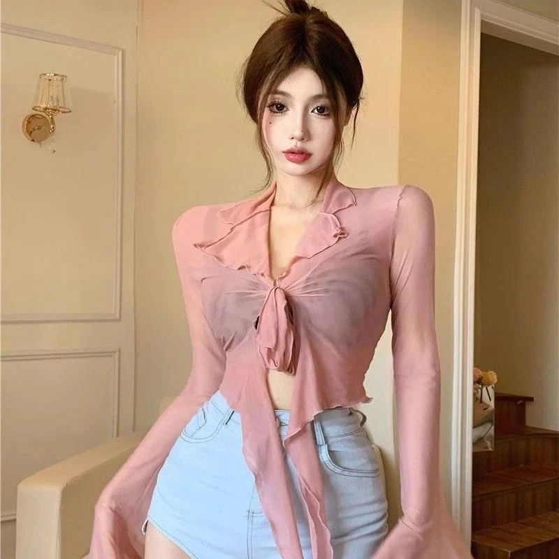 

Jackets Women Retro Breathable Summer See Through Sun-proof Lady Crops All-match Slim Coats Fashion Thin Streetwear Soft Casual