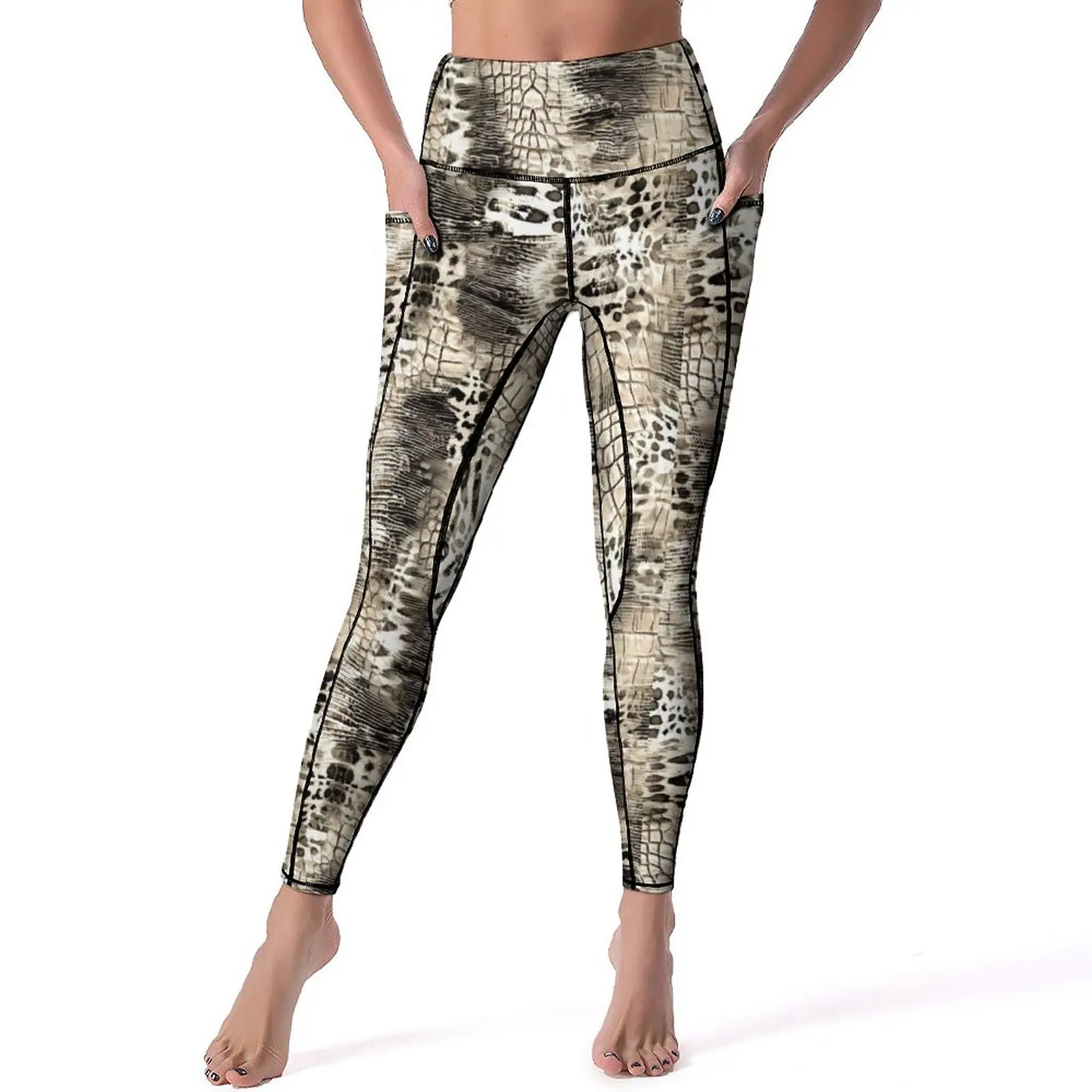 Snakeskin Leggings Trendy Animal Print Workout Yoga Pants High Waist Aesthetic Leggins Stretch Printed Sports Tights XL XXL