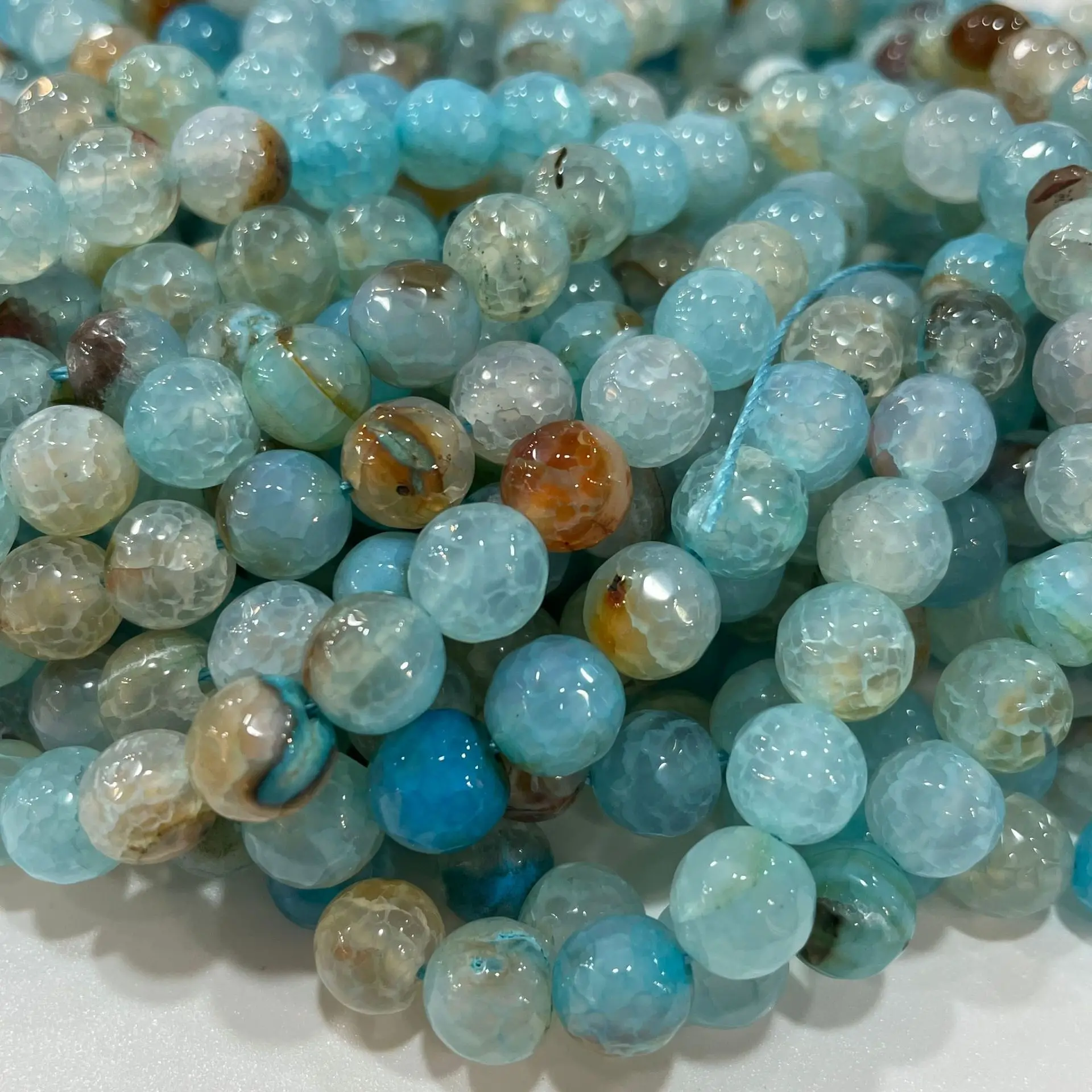 6-10mm Inlaid Aquamarine Agate, Football Beads, Used for Necklaces, Earrings, Bracelet Making