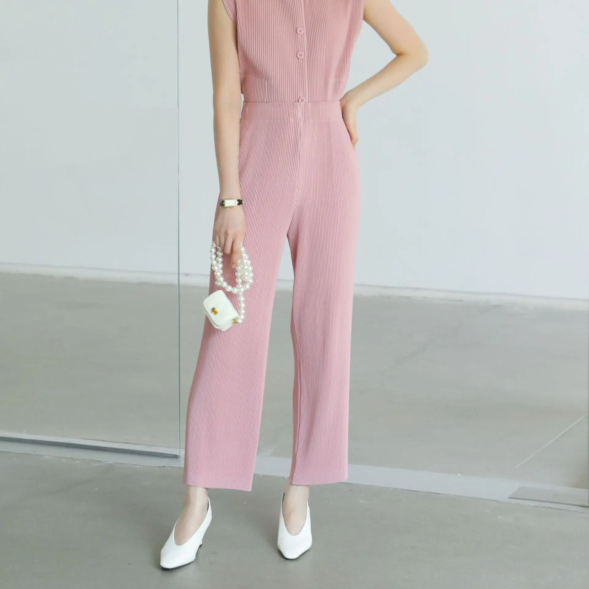 Miyake Fold 2025 Autumn Spring Collection Fold Casual Versatile Loose Fashion Pleated Comfortable Elastic Waist Straight Pants