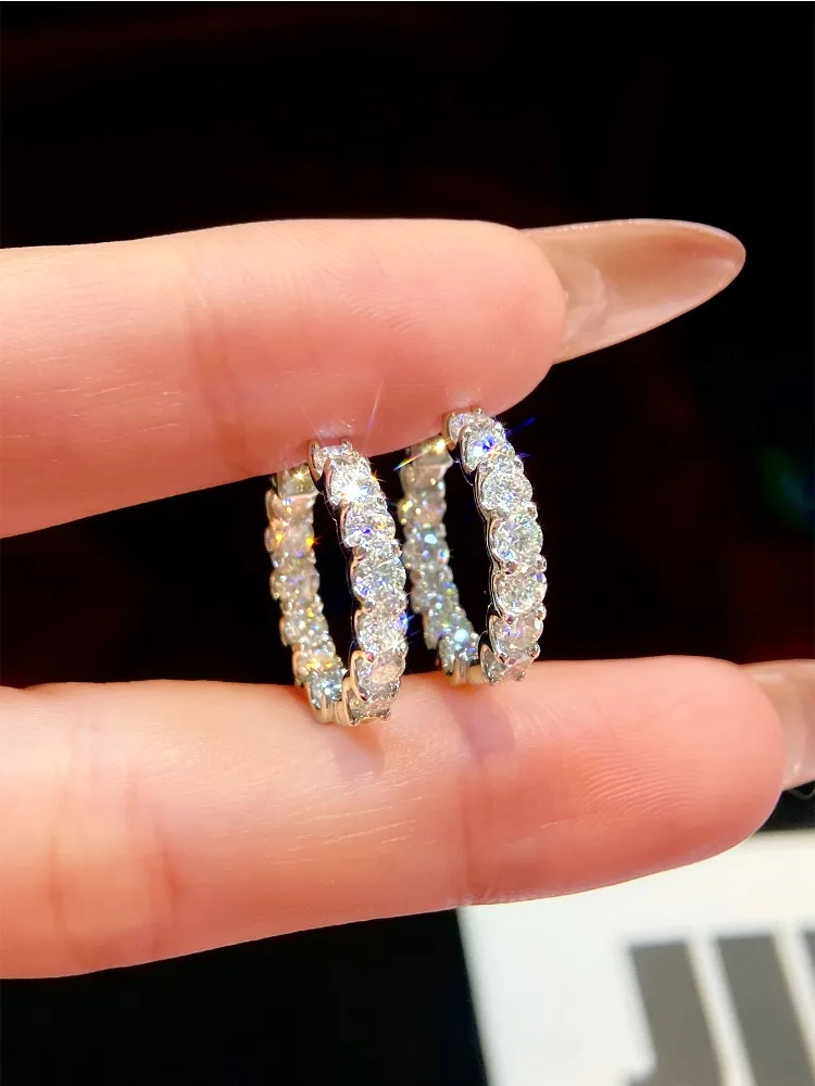 

GRA 925 Sterling Sliver 2.6ct D Color Moissanite Diamond Earrings Wedding Huggie Hoop Earring for Women Wedding luxury Jewelry