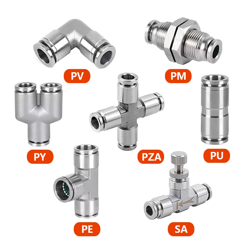 PU PV PE PY PZA SA PM 304 Stainless Steel Metal Pneumatic Quick Coupling 4 6 8 10 12 14  Push In Connect Pneumatic Air Fitting
