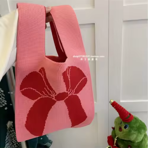 Women'S Knot Wrist Bag Handmade Knitted Bag Portable Mini Striped Tote Bucket Phone Bags Large Capacity Autumn Winter Handbags - Image 18