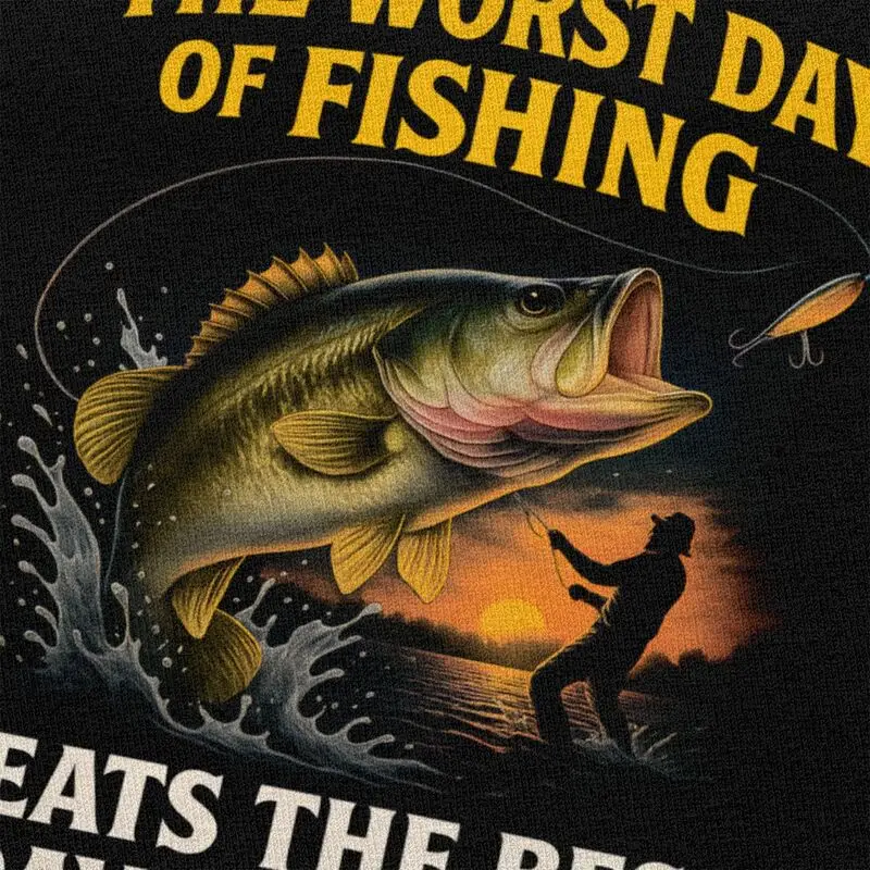 Worst Day Fishing Beats Work T Shirt for Men Tshirt Valentine's Day Gift Tees Short Sleeve Angler Fishman Lover T-shirt Slim Fit