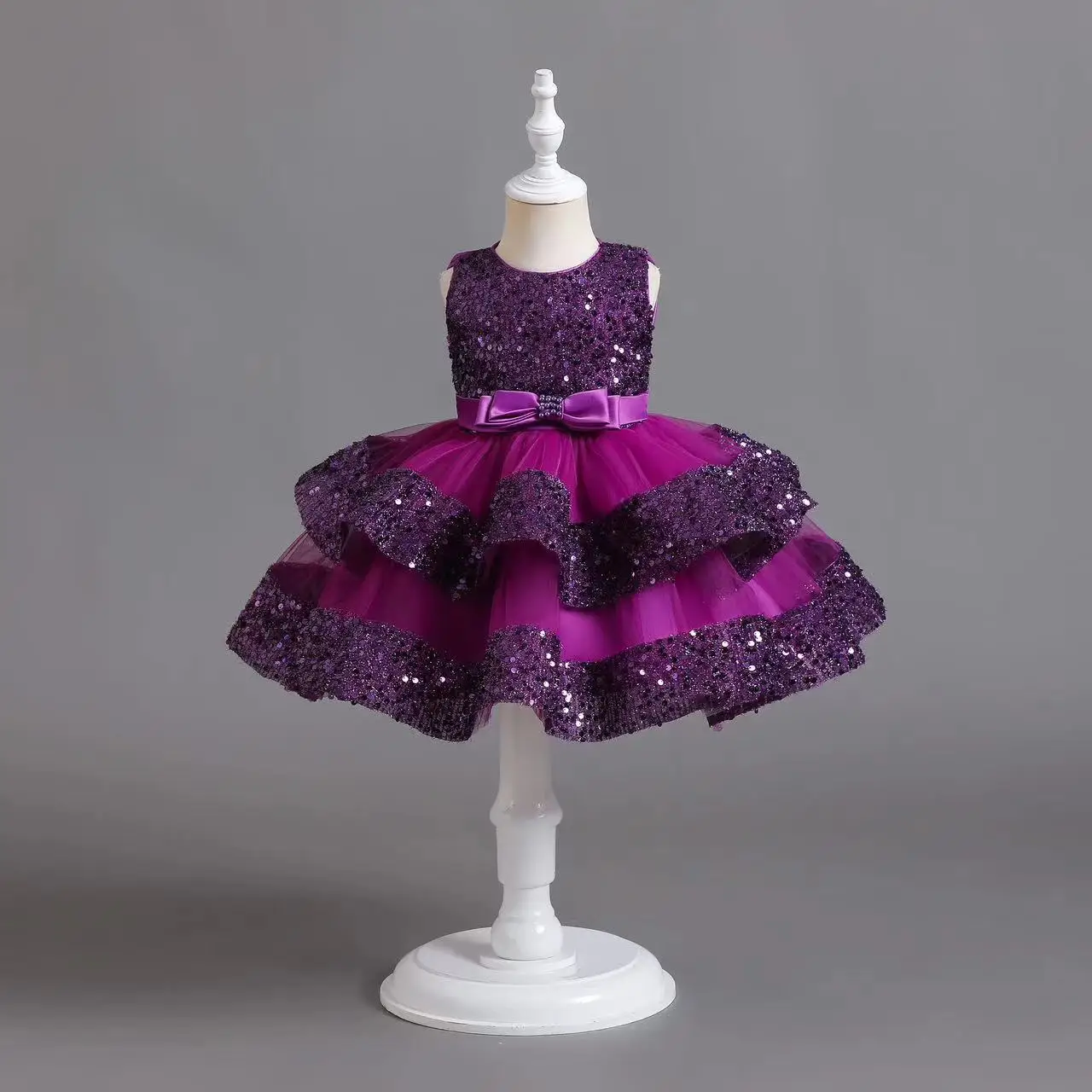 1-6 Years Elegant Wedding Birthday Dresses For Girls Sequins Layered Kids Party Ball Gown Children\'s Formal Graduation Clothes