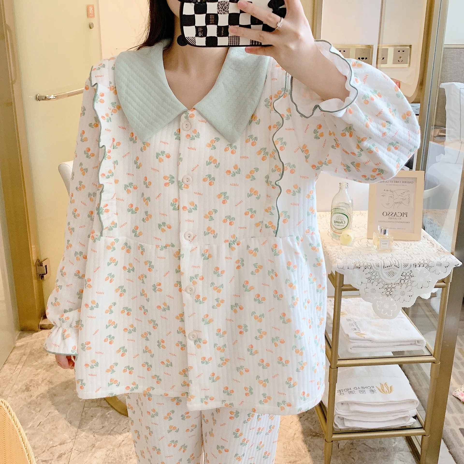 Pure Cotton Maternity Clothes Autumn Winter Floral For Pregnant Women Breastfeeding Pajamas Feeding Nightie Sleepwear