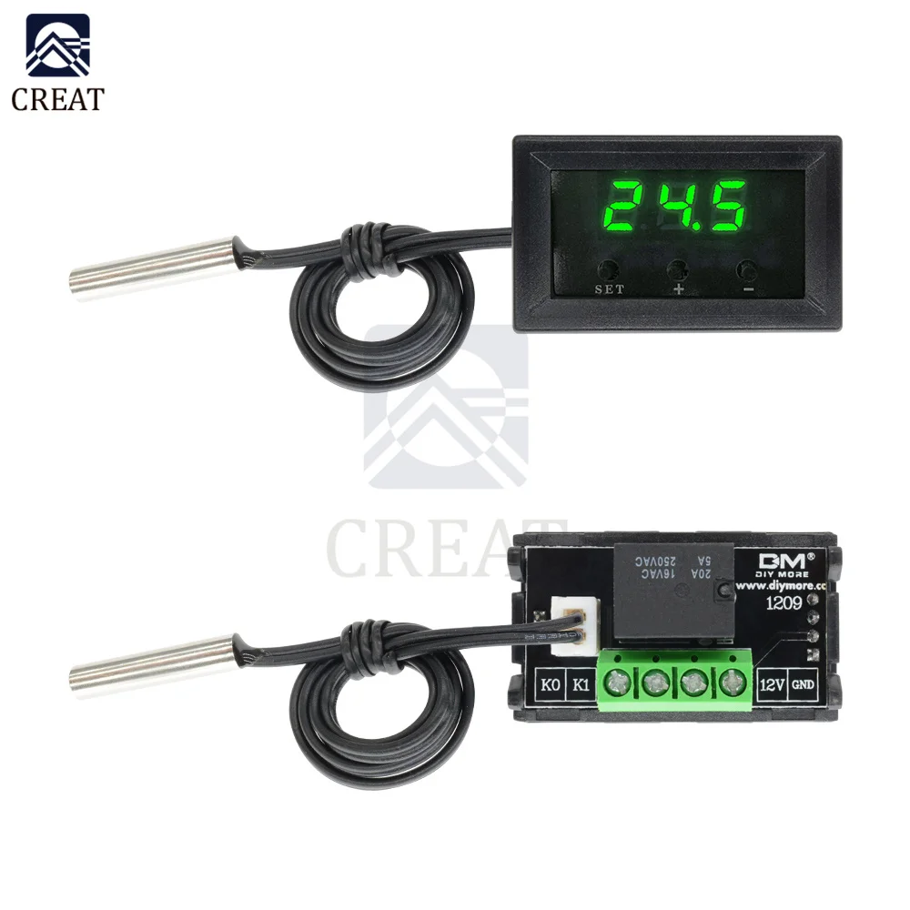 W1209 DC 12 V Thermostat Thermometer Temperature 3 Color LED Digital Display with Temperature Cable Temperature Tester