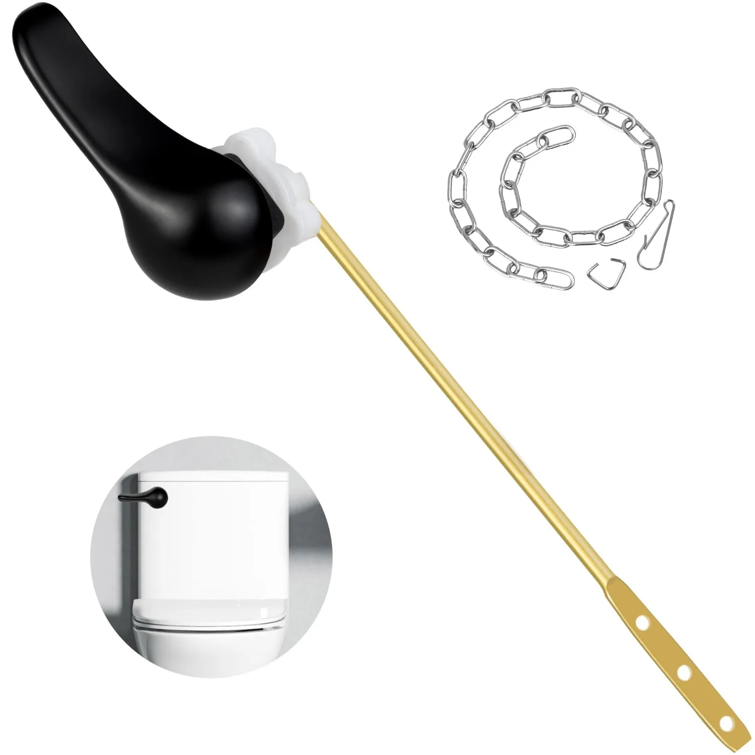 

Toilet Handle Flush Lever Replacement Front Mount Tank Flapper Chains Compatible with American Standard Powder Coated Black