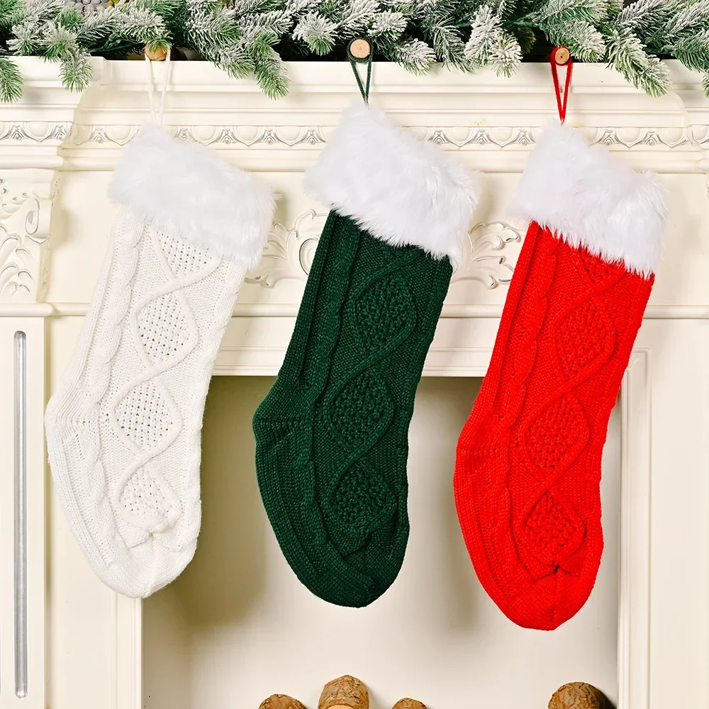 New Christmas decoration Christmas white raw edge knitted socks gift socks children's festival