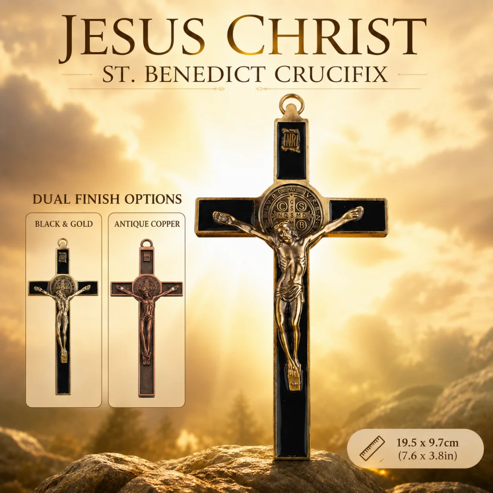 1Pc St Benedict Crucifix Metal Alloy 19.5X9.7cm Antique Catholic Wall Cross For Home Chapel Decor Religious Gift Collectible
