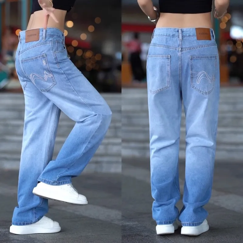 

Мужские джинсы прямого кроя, свободные, мягкие, повседневные, городской стиль, из хлопкового денима, для осени