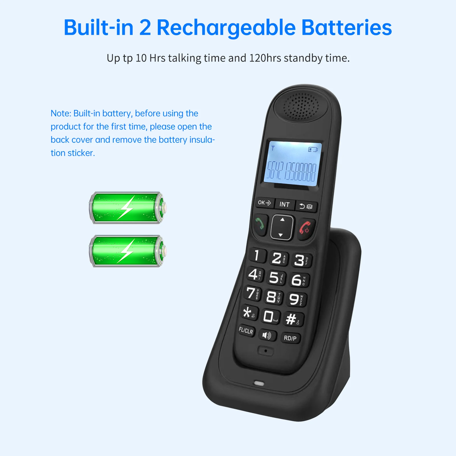 Cordless Phone System ID Support 5 Handsets Connection Hands-free Calls Intercom Conference Call Mute Function 16 Languages