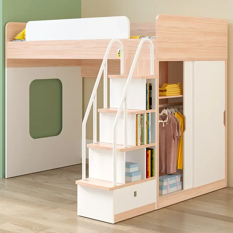 Nordic Style Staggered Bunk Bed High Low Bed Frame for Bedroom Space Saving Design Solid Wood Structure Durable Furniture