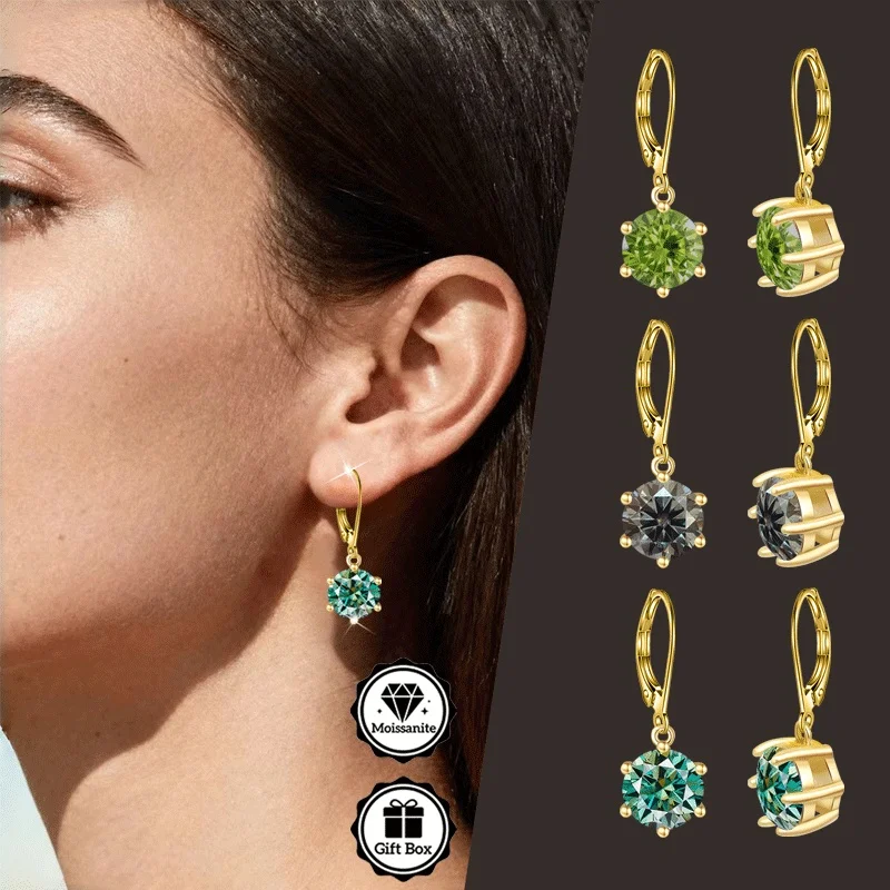 LAMVOICE Schmuck für Damen/Ohrringe mit 2 Karat Moissanit, hypoallergener Hakenohrring, Weihnachtsgeschenk für hochwertigen Schmuck