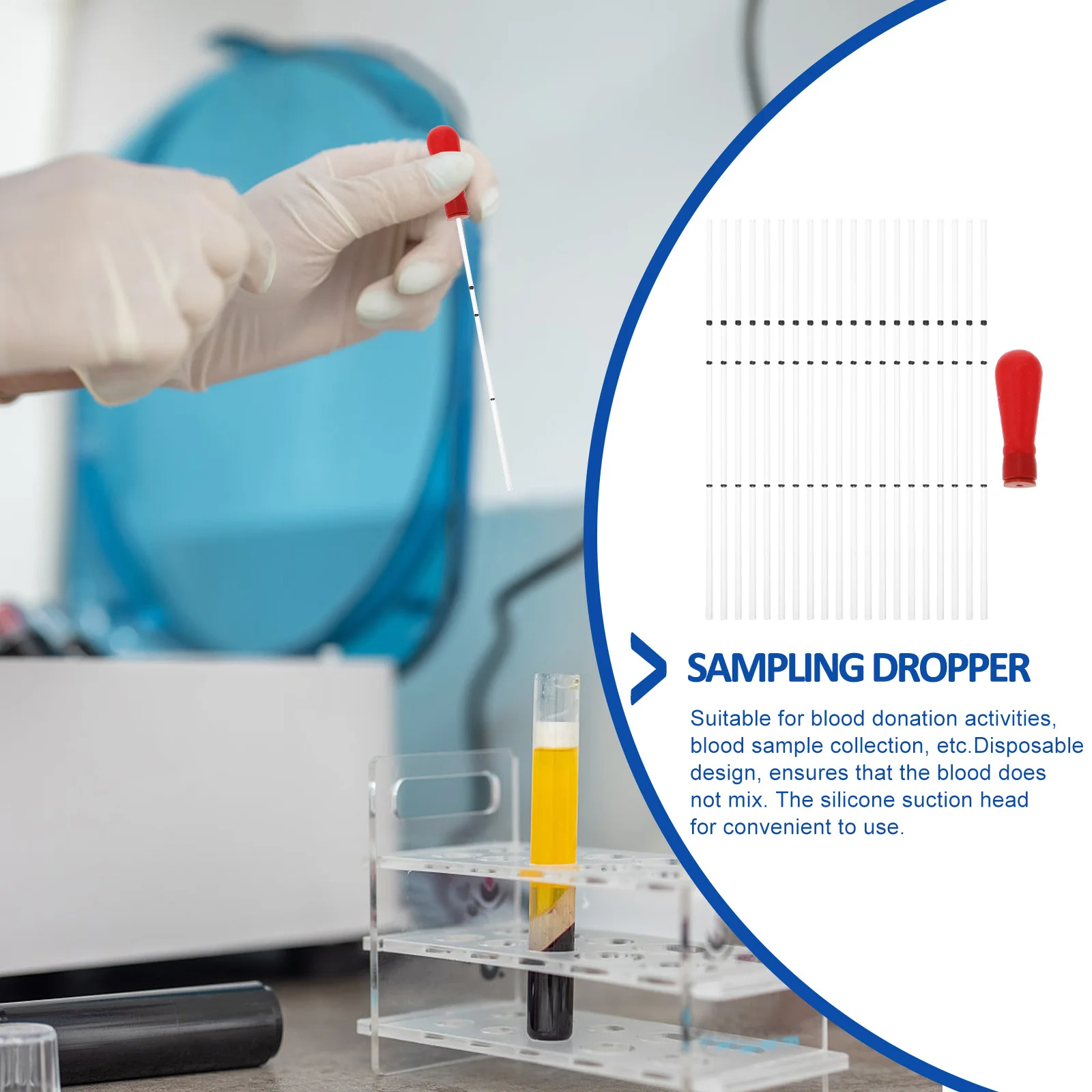

1Set Glass Blood Collection Tube Disposable Sampling Straw Silicone Suction Head Suitable for Blood Donation Activities