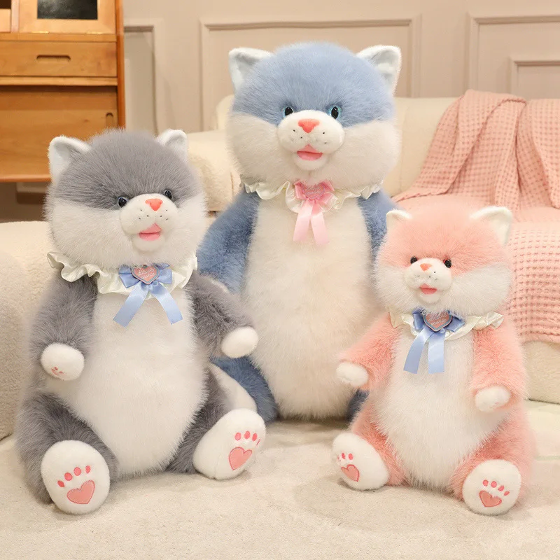 

Cute Chubby Cat with Bowknot Plush Toys Anime Stuffed Animal Throw Pillow Lovely Kitty Plushies Dolls Soft Kids Toys Girls Gifts