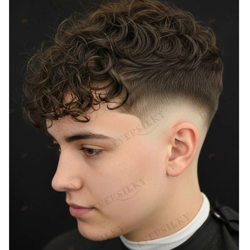 # 4 براون شقراء 20 مللي متر مجعد ريمي الشعر البشري الرجال الشعر المستعار سوبر دائم أرخص أحادية أعلى بولي PU حول رجل نظام الشعر الباروكات